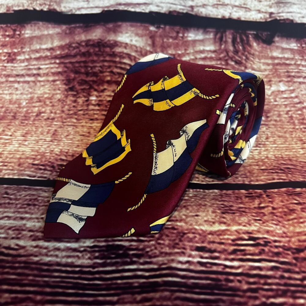 Lands End 100% Silk Skinny Tie 58x3.5 Nautical Maritime Flags Yacht Sailing Boat
